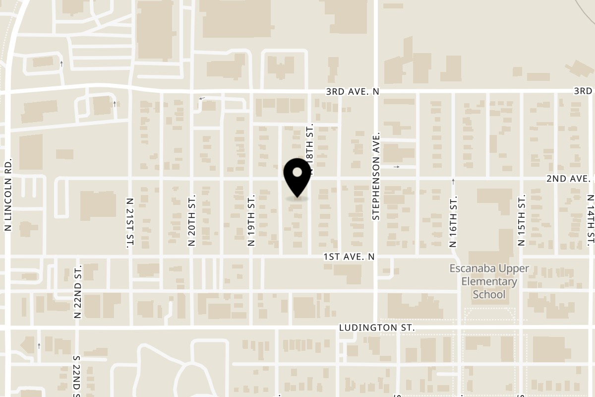 Map showing the location of Oven King Pizza on 229 Stephenson Ave in Escanaba